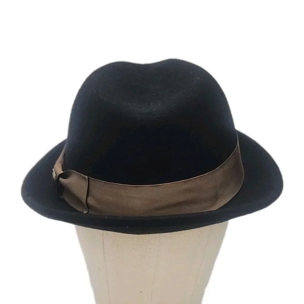 Goorin Bros Fedora Hat 100% Wool Black Brown Ribbon Band Men Sz Large USA Made